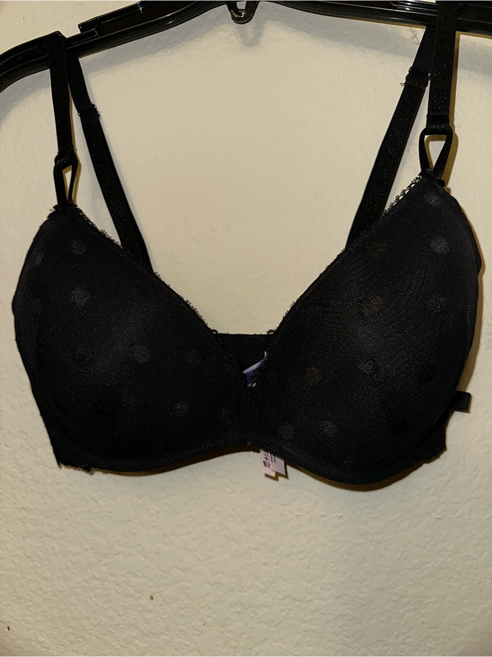 Victorias secret black polka dot mesh bra padded no wire bra size 32DD